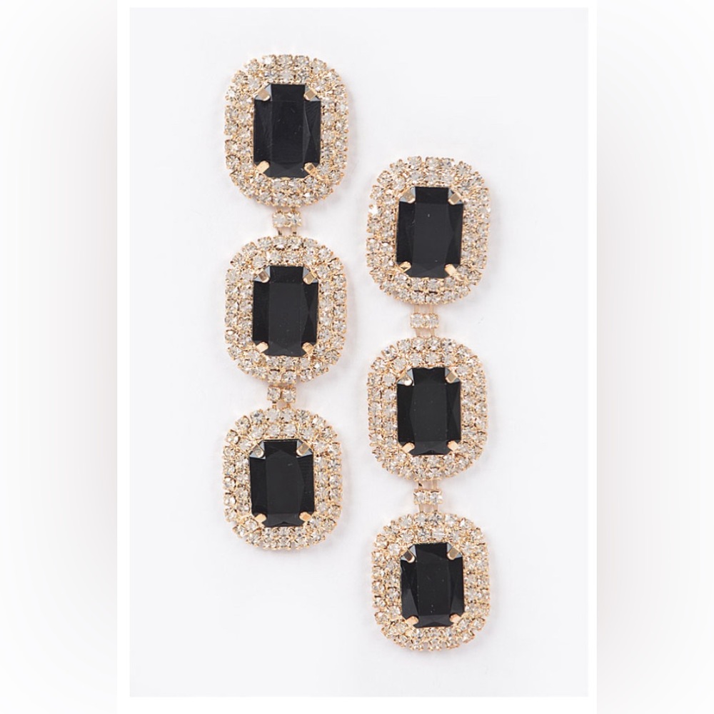 Bejeweled Drop Earrings - Black